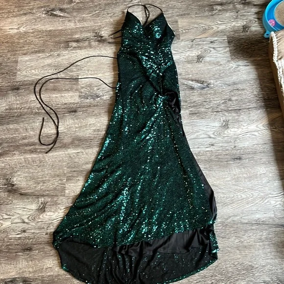 green cinderella prom dress Green Satin Long A-Line Ball Gown, Green Short Sleeve Evening Gown US 10 / Custom Color main image 1